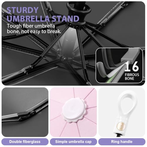 PALAY® Compact Umbrella for Sun Rain Protection Auto Open Close Travel Folding with Flower Charm Strap Black Tape UV 8 Dual Ribs Anti-Slip Rubber Handle Outdoor Commute 2 PCS PALAY® Compact Umbrella for Sun Rain Protection Auto Open Close Travel Folding with Flower Charm Strap Black Tape UV 8 Dual Ribs Anti-Slip Rubber Handle Outdoor Commute 2 PCS